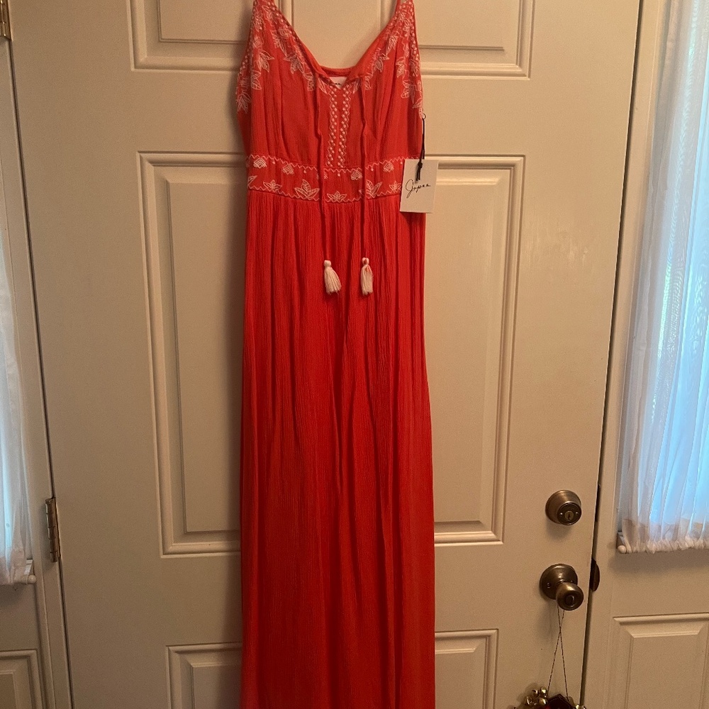Coral Maxi Dress with Tassel Ties